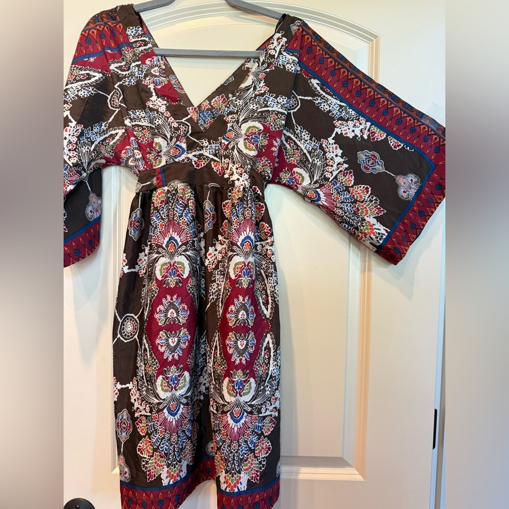 Papaya Multicolor Floral Dress Dolman Sleeves Tie Waist